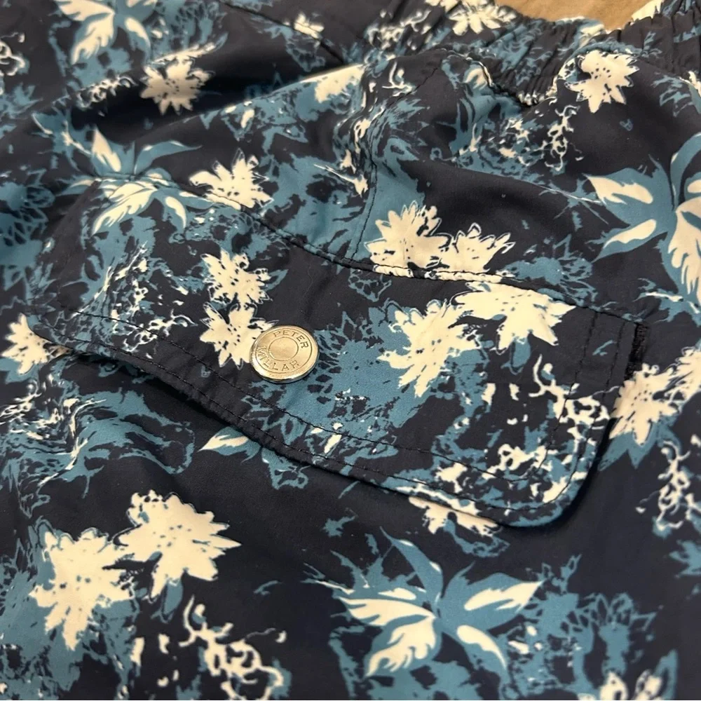 Peter Millar Swim Shorts/Trunks Mens Blue Lined Floral Bathing Suit EUC